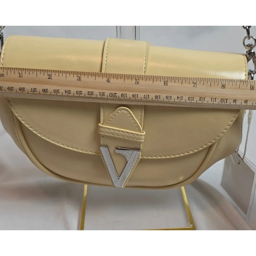 A9NINE Cream Faux Leather Saddle Shoulder Bag Silver V Hardware New With Tags